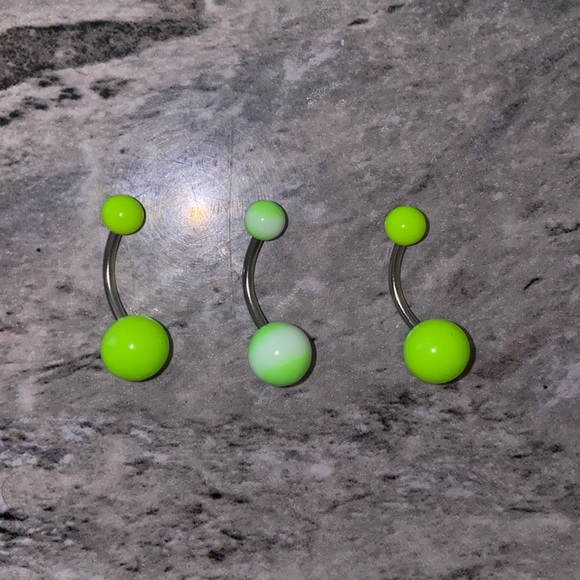 3 Belly Button Ring Set Green White - Picture 1 of 3